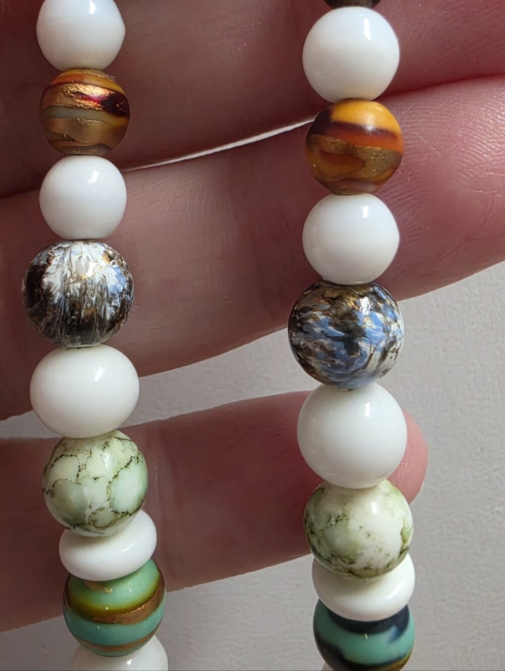 Vintage Artisan Trade Bead Art Glass Millefiori Bone Necklace - Picture 2 of 8